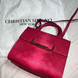 Red Christian Siriano Faux Reptile Handbag